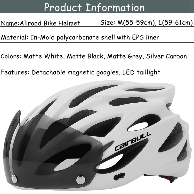 Capacete de Segurança Ultraleve para Ciclismo, Capacete com Luz Traseira para Bicicleta, com Lente e Viseira Removíveis.