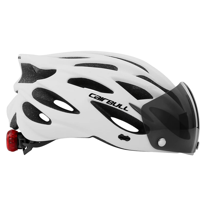 Capacete de Segurança Ultraleve para Ciclismo, Capacete com Luz Traseira para Bicicleta, com Lente e Viseira Removíveis.