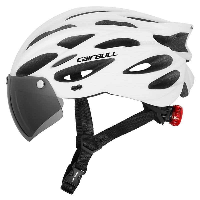 Capacete de Segurança Ultraleve para Ciclismo, Capacete com Luz Traseira para Bicicleta, com Lente e Viseira Removíveis.