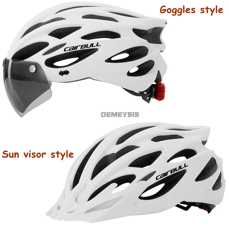 Capacete de Segurança Ultraleve para Ciclismo, Capacete com Luz Traseira para Bicicleta, com Lente e Viseira Removíveis.