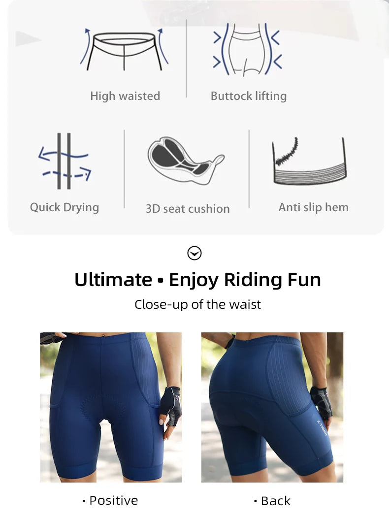 Shorts de Ciclismo X-Tiger Azul - Bermudas de Bicicleta Profissionais, Respiráveis, de Lycra, para Esportes, Feminino, MTB e Estrada.