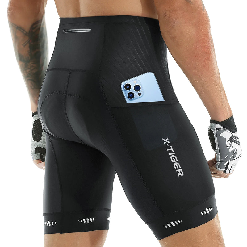 Shorts de Ciclismo Masculino X-TIGER com Bolso Traseiro - Bermuda com Forro de Gel 5D para Ciclismo de Montanha e Estrada, Meio-Comprimento, Justa ao Corpo