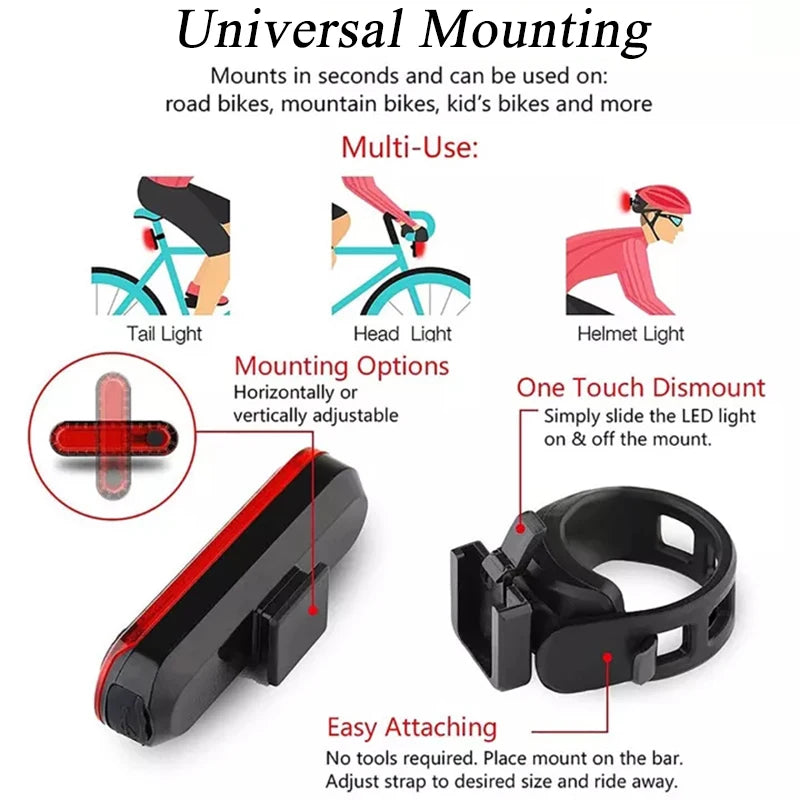 2 peças - Lanternas traseiras da bicicleta usb recarregável, 220mah led à prova d´água.